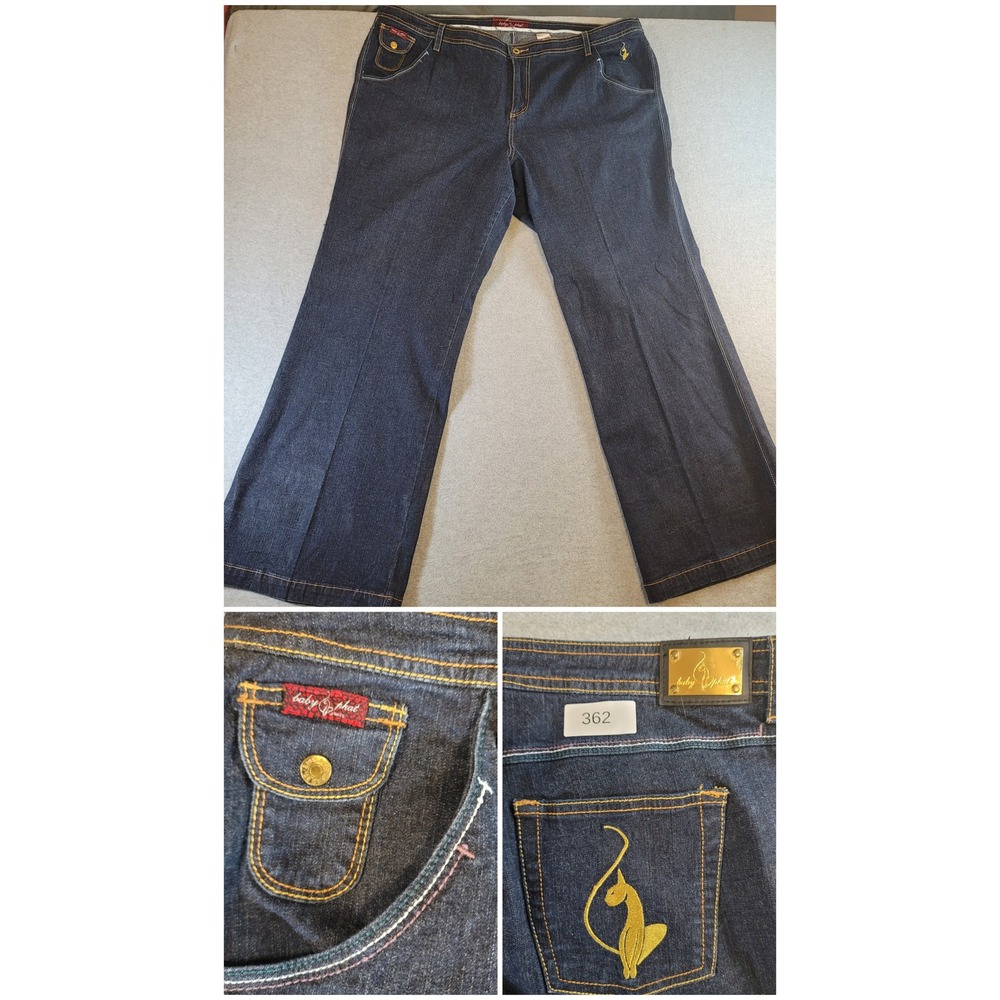 Baby Phat Womens Wide Leg Jeans Dark Wash Gold Cat Logo Y2K Size 24 VIC140R9
